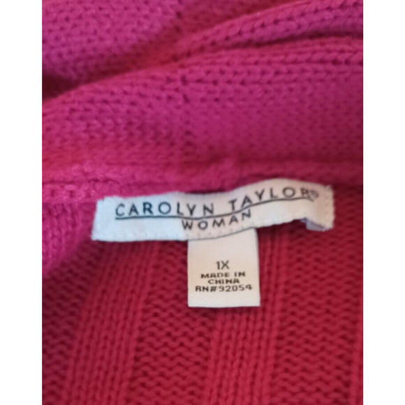 CAROLYN TAYLOR Red Open Mixed Knit Cardigan Womens 1X Long Sweater Holiday Color - Picture 5 of 7